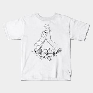 Woman Hand And Dog Paw Floral Kids T-Shirt